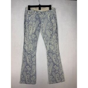 Weber Paisley Print Flare Pants RN116347 Size 28 Blue White Boho Bootcut Stretch